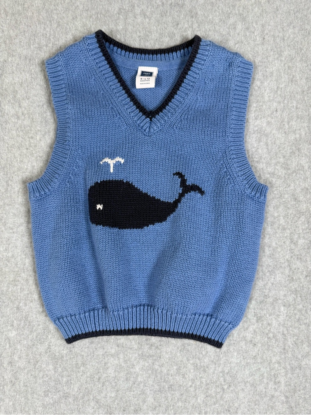 Janie and Jack Blue Knit V-Neck Whale Sweater Vest